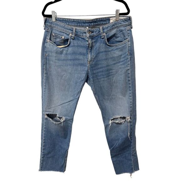 Rag & Bone Distressed Low Rise Ankle Slim Fit Boyfriend Jeans Blue Denim Size 31 - Picture 1 of 15